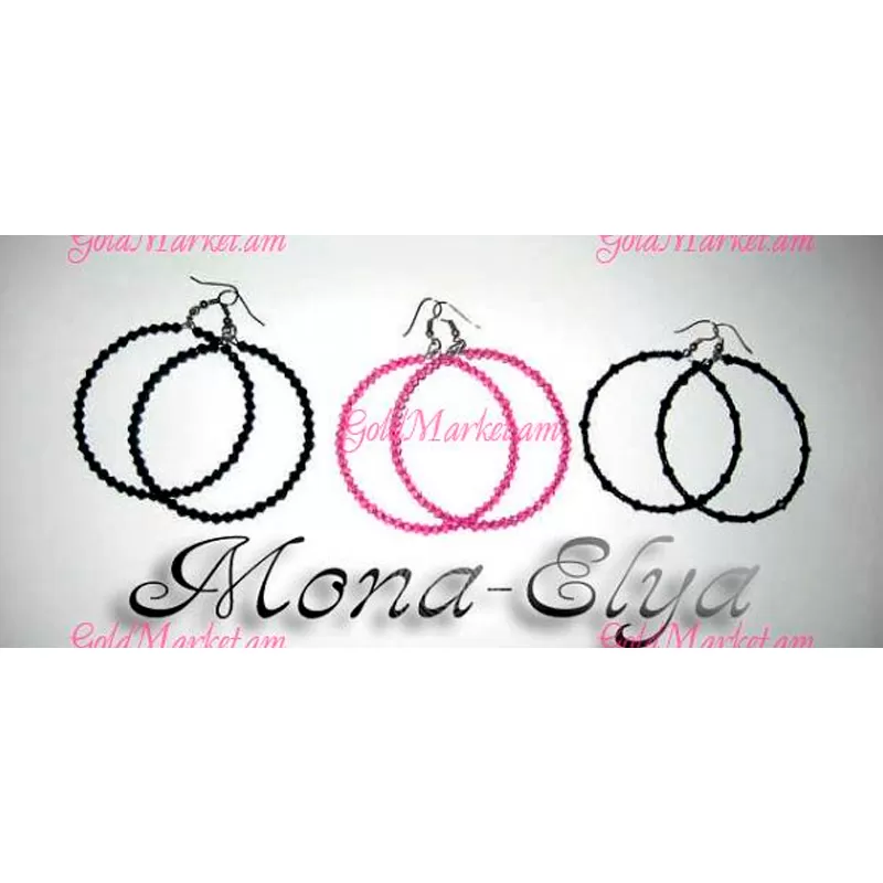 Earrings with black and pink stones